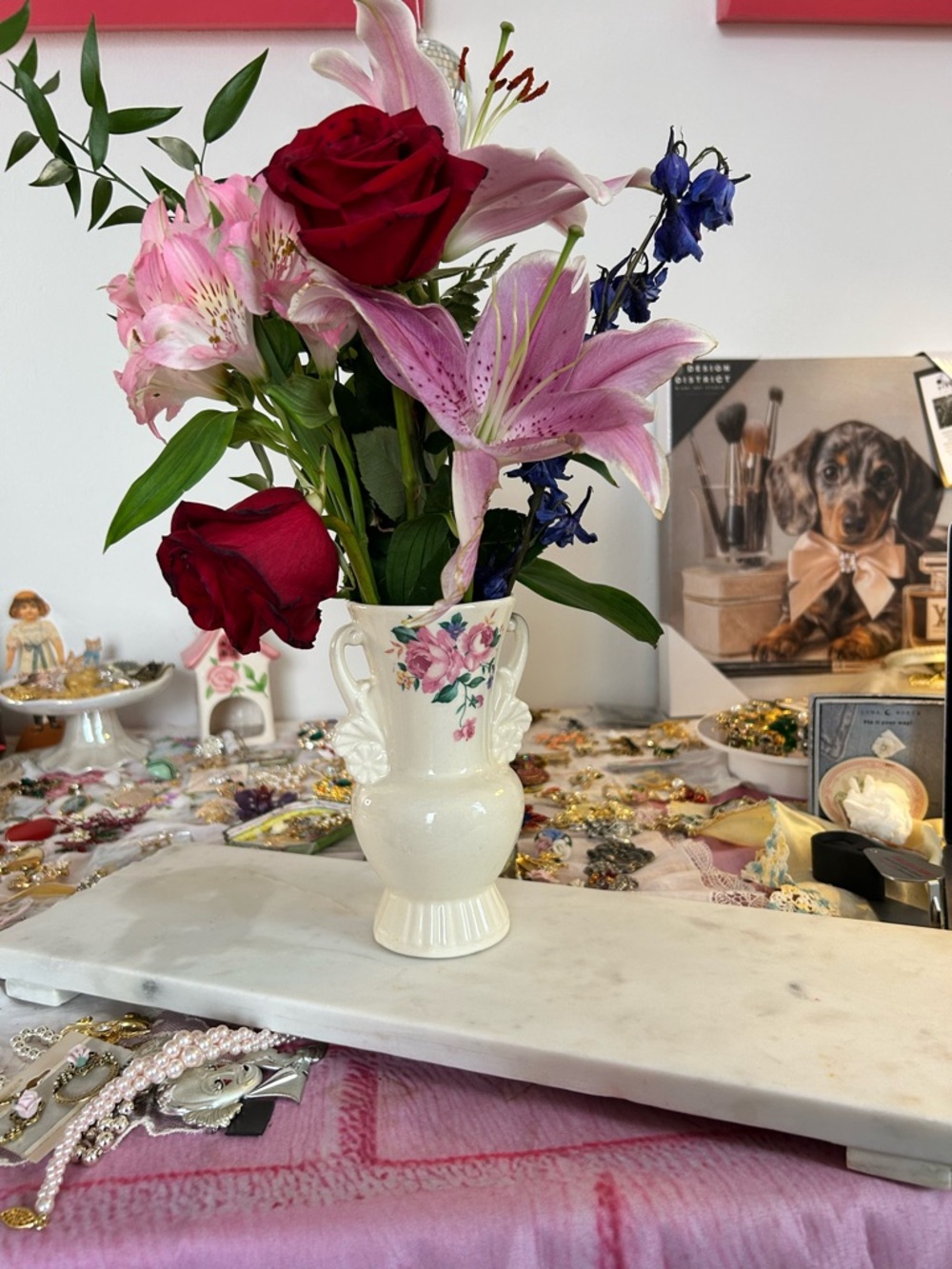 Pottery Barn White Marble Serving Tray Cheese Board Platter decorative table 18”